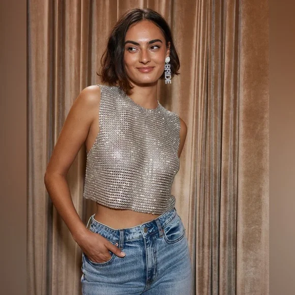 12th Tribe “She’s a Gem” Silver Rhinestone Top Size M - Picture 2 of 16